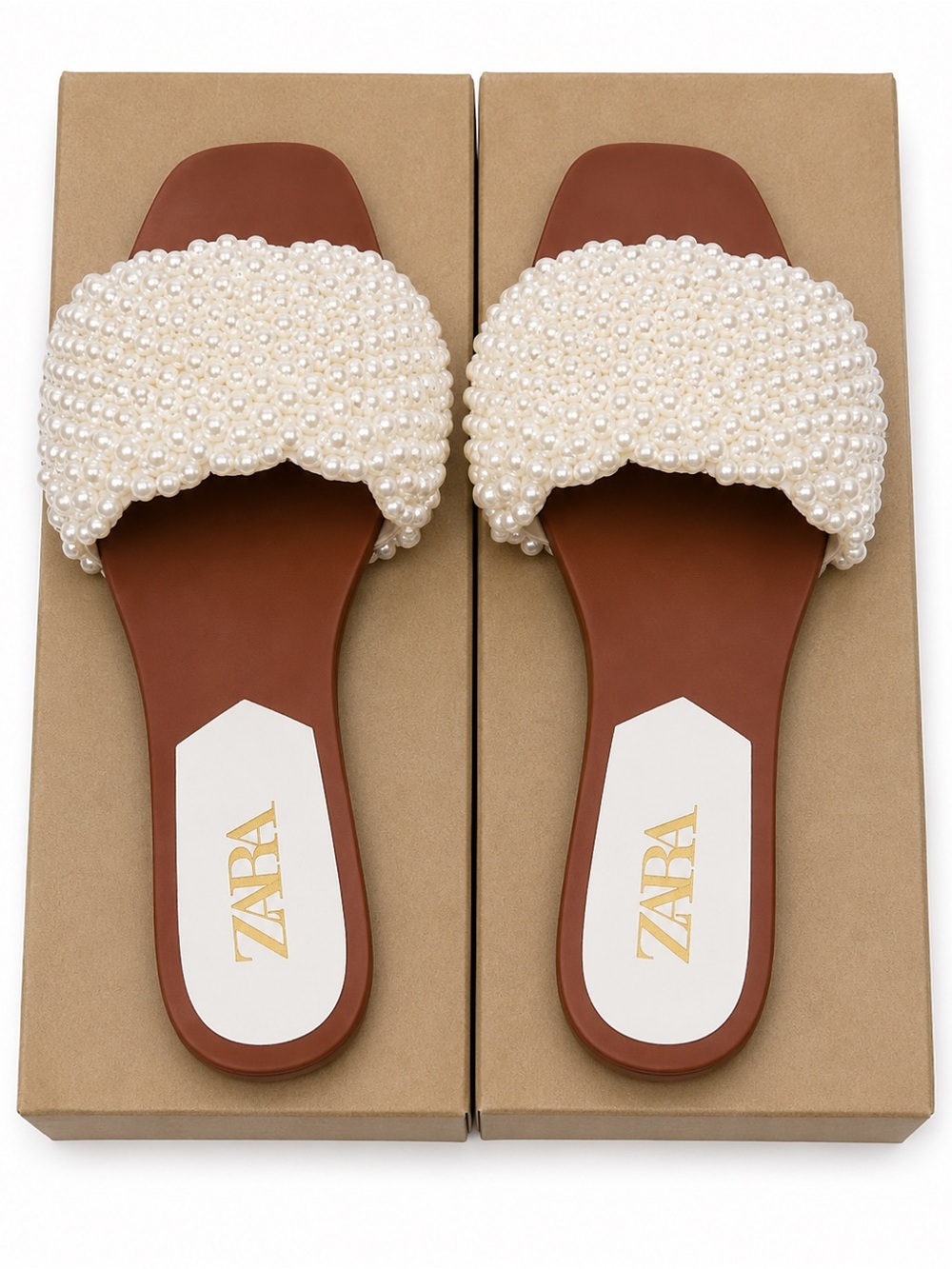 White Pearl Beaded Flat Slide Sandals – Women’s Summer Slip-On